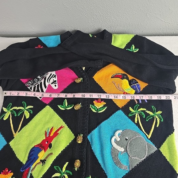 Jack B Quick Womens Animal Safari Knit Argyle Cardigan Sweater Medium Teacher - Picture 4 of 11